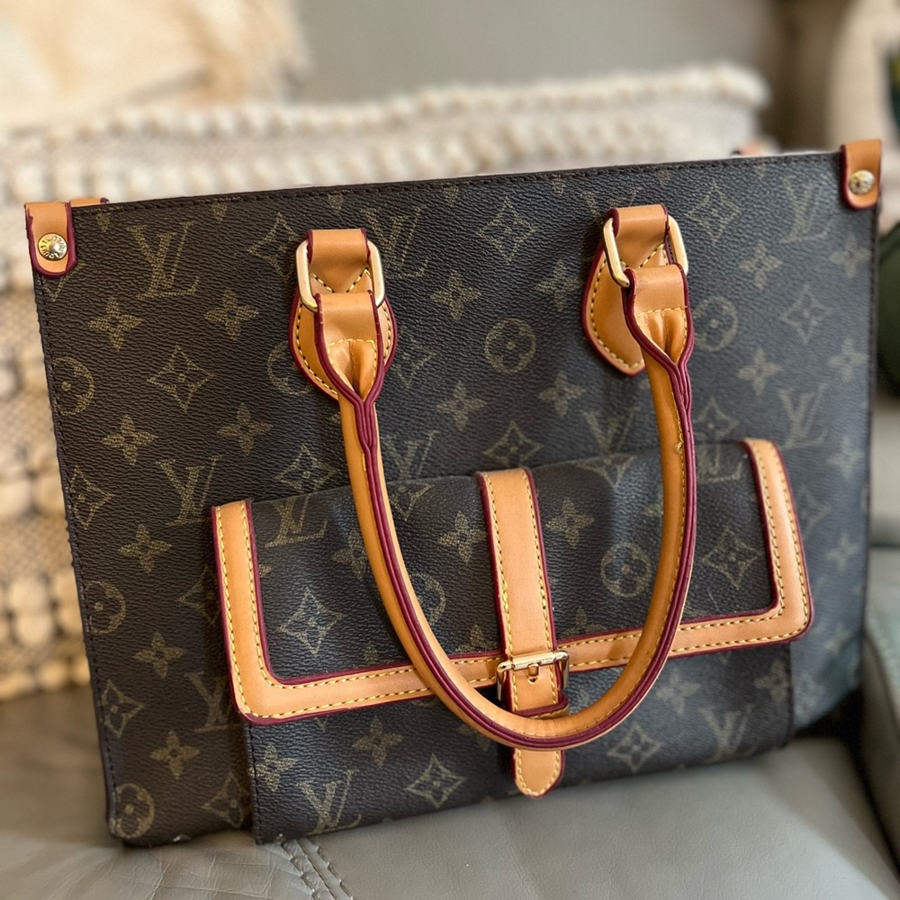 Louis Vuitton Black and Tan Monogram Tote